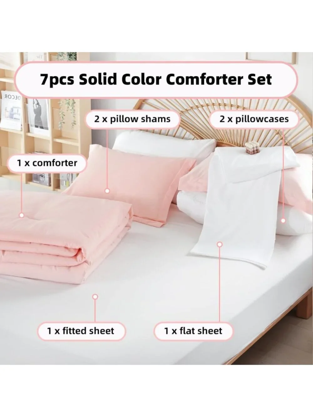 Blush Pink 7-Piece Queen Comforter Set | All-Season Bedding with Sheets & Shams